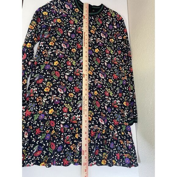 Zara Peplum Dress Size M Black Floral Varsity cuffs Long Sleeve Ruffle Hem - Picture 12 of 14